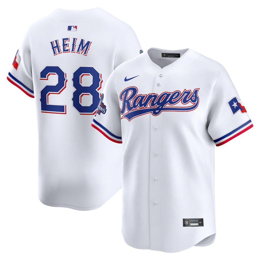 Men Texas Rangers #28 Jonah Heim Nike White Home 2023 World Series Champions Limited MLB Jersey->texas rangers->MLB Jersey